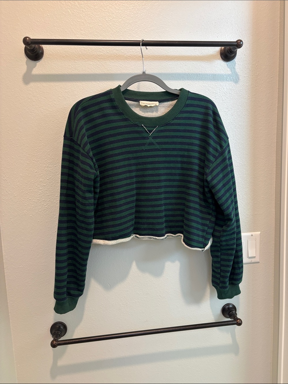 Together Green and Navy Striped Cropped Sweatshirt
